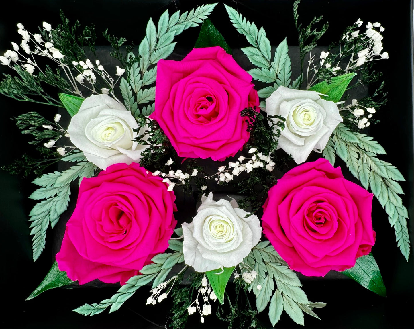 Fuchsia And White Infinity Rose-Arrangement Box